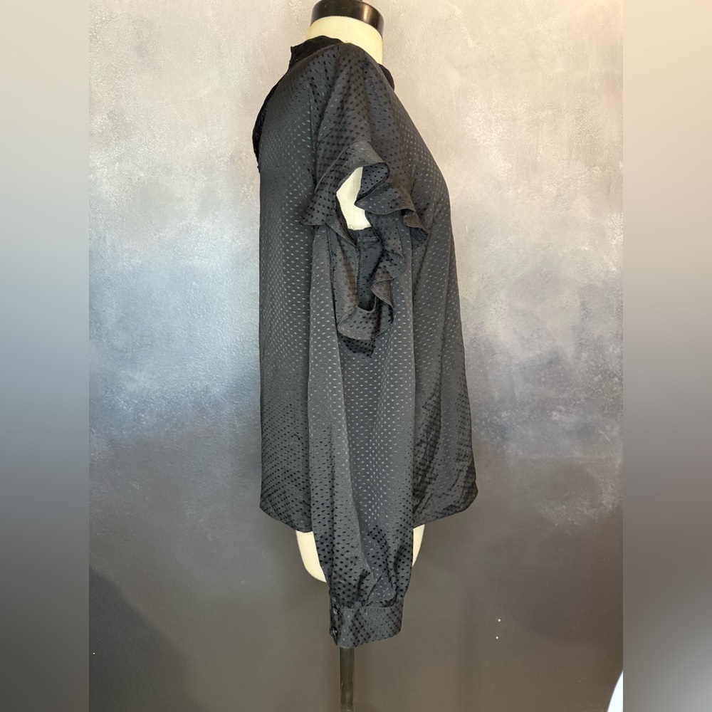 Express Black Polka Dot Ruffle Sleeve Blouse – Size Medium - Picture 3 of 9